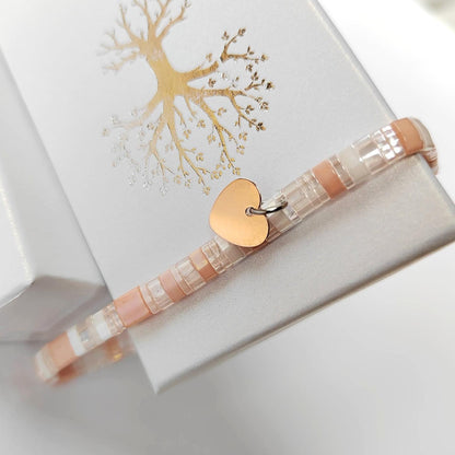 Japonský náramek s rose gold srdíčkem (č. 284)